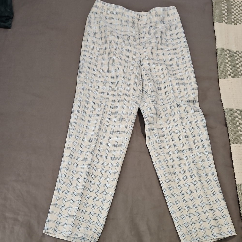 Ann Taylor Blue and White Plaid Pants